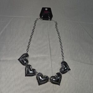 New Paparazzi Silver Heart Charm Necklace With Matching earrings.
